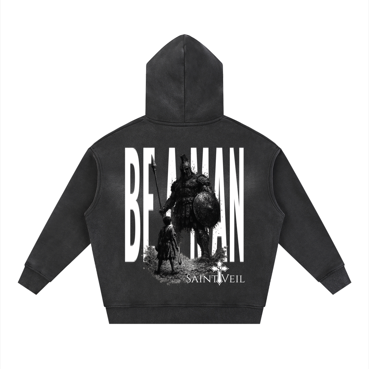 "David VS Goliath - Be A Man" Sunfade Two-way Zipper Boxy Fleece Hoodie