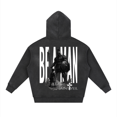 "David VS Goliath - Be A Man" Sunfade Two-way Zipper Boxy Fleece Hoodie