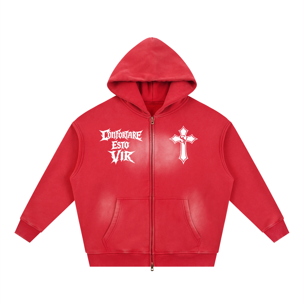 "David VS Goliath - Be A Man" Sunfade Two-way Zipper Boxy Fleece Hoodie