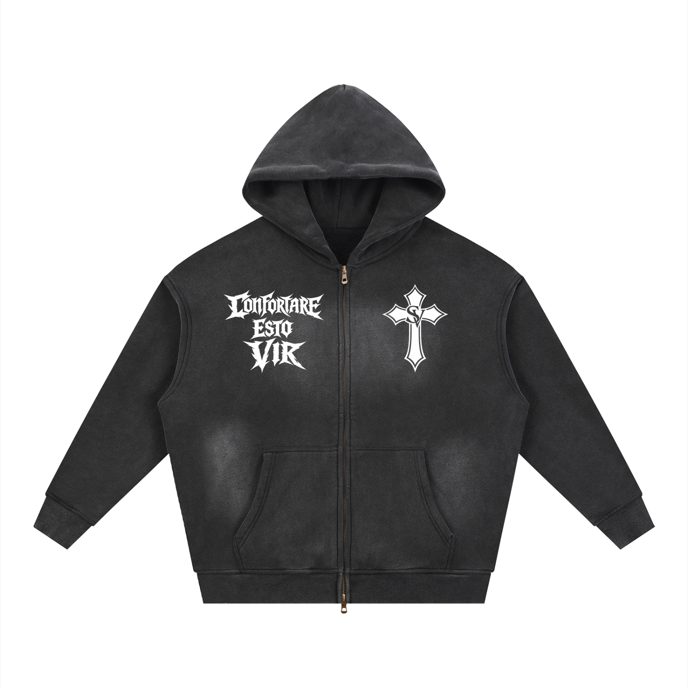 "David VS Goliath - Be A Man" Sunfade Two-way Zipper Boxy Fleece Hoodie