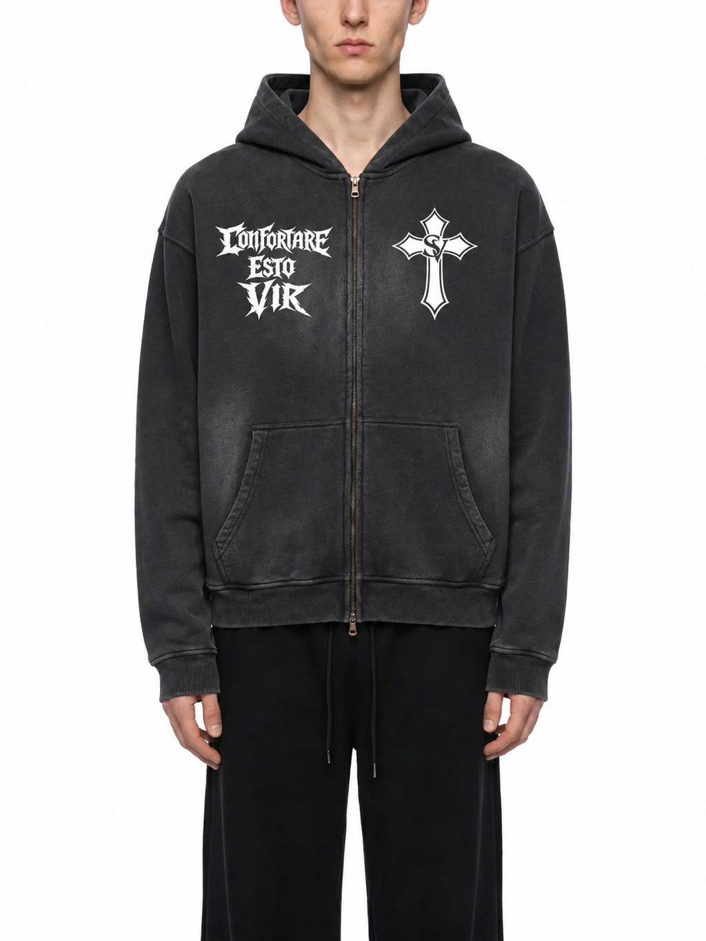 "David VS Goliath - Be A Man" Sunfade Two-way Zipper Boxy Fleece Hoodie