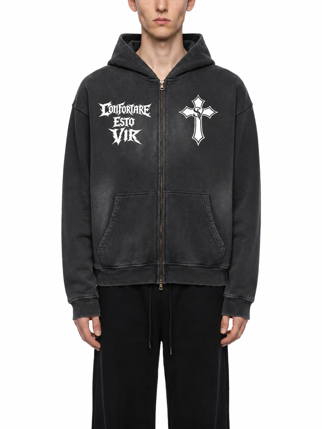 "David VS Goliath - Be A Man" Sunfade Two-way Zipper Boxy Fleece Hoodie