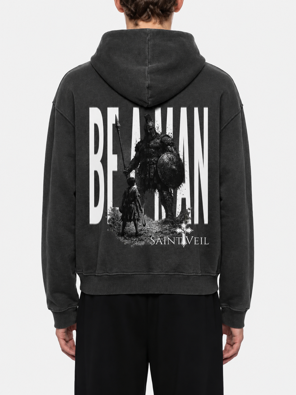 "David VS Goliath - Be A Man" Sunfade Two-way Zipper Boxy Fleece Hoodie
