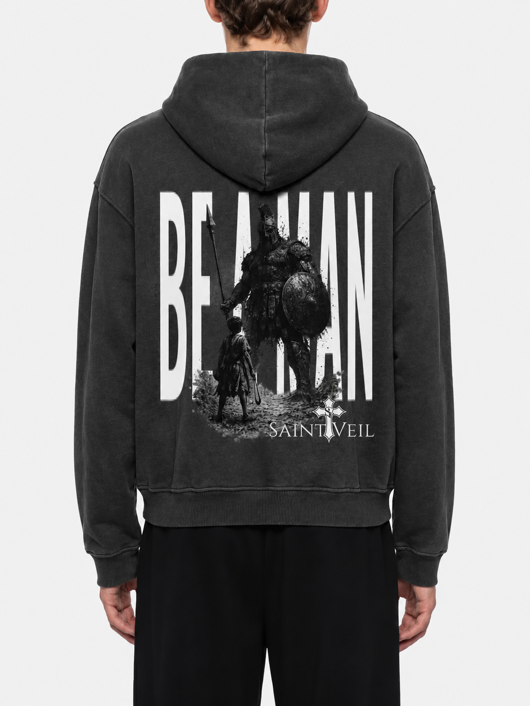 "David VS Goliath - Be A Man" Sunfade Two-way Zipper Boxy Fleece Hoodie