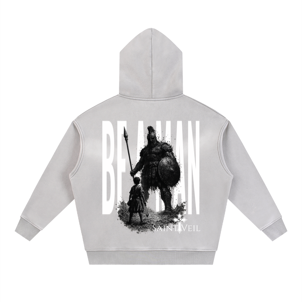 "David VS Goliath - Be A Man" Sunfade Two-way Zipper Boxy Fleece Hoodie