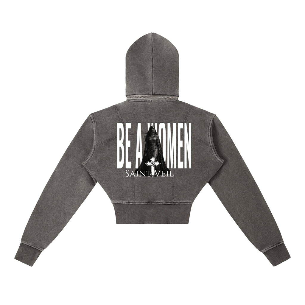 "Queen Esther - Be A Women" Vintage Washed Cropped Fleece Hoodie
