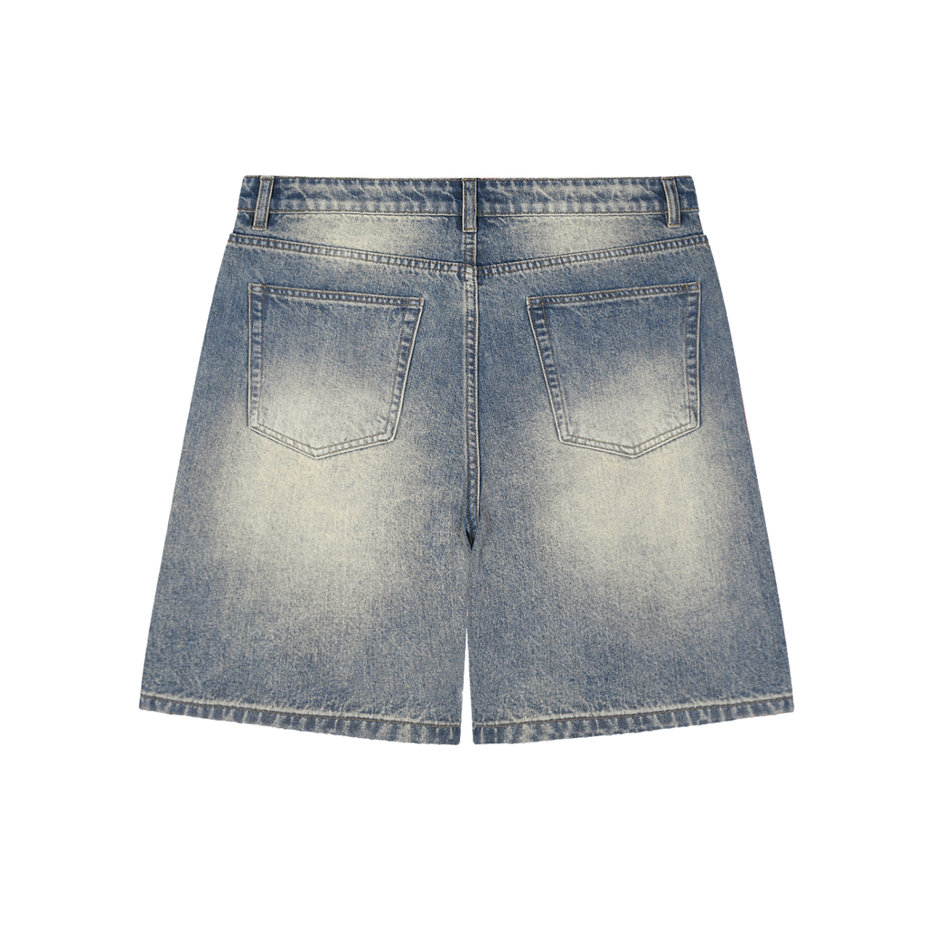 "Denim Shorts - Simple" Faded Distressed Baggy Denim Shorts