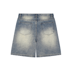 "Denim Shorts - Simple" Faded Distressed Baggy Denim Shorts
