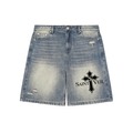 "Denim Shorts - Simple" Faded Distressed Baggy Denim Shorts