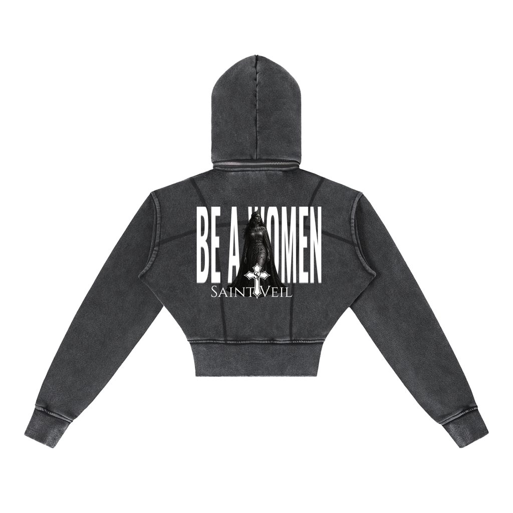 "Queen Esther - Be A Women" Vintage Washed Cropped Fleece Hoodie