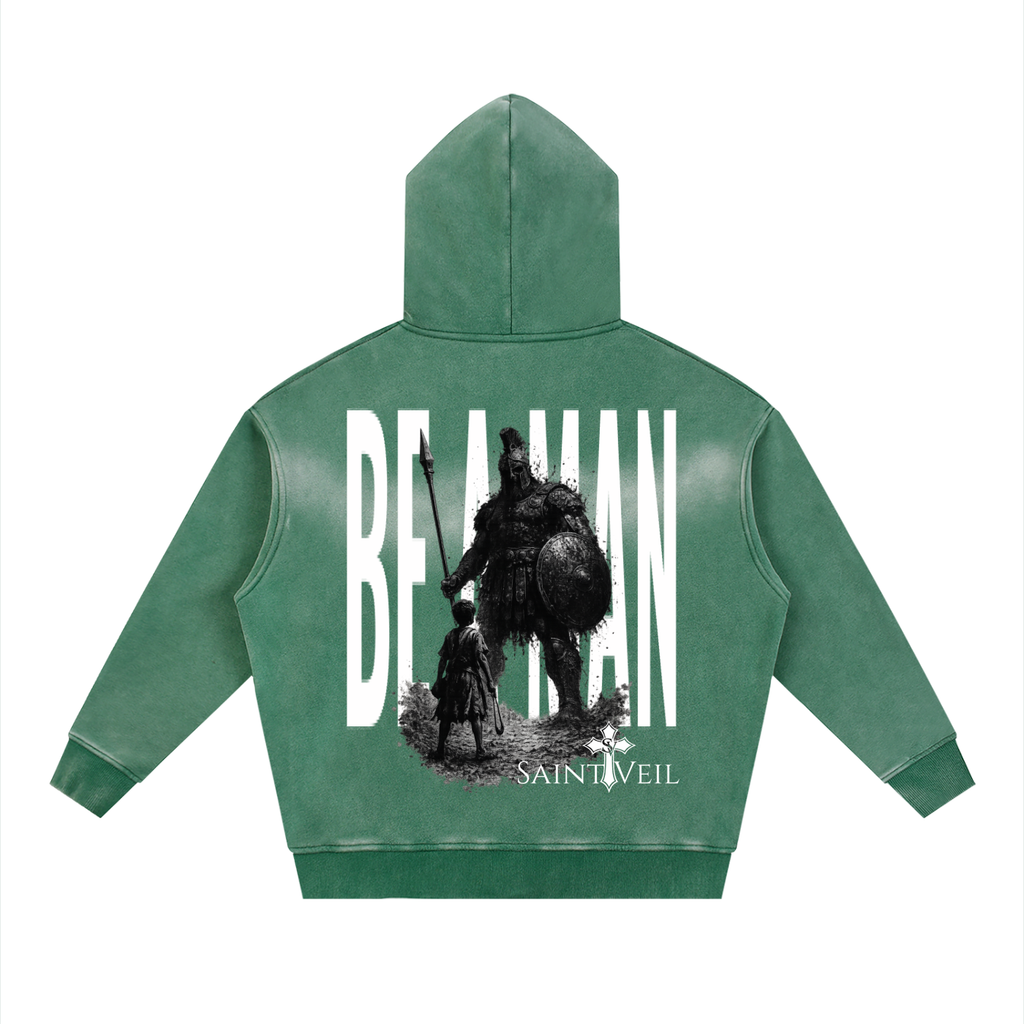 "David VS Goliath - Be A Man" Sunfade Two-way Zipper Boxy Fleece Hoodie